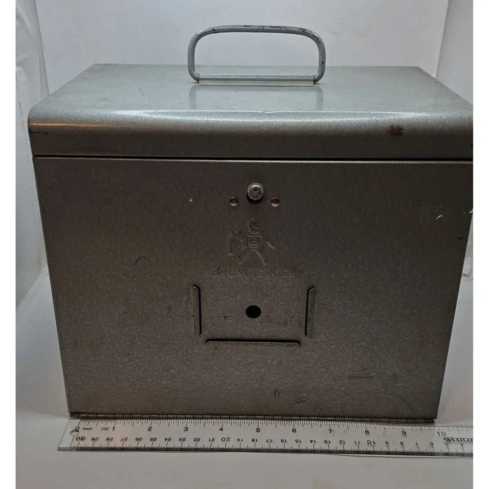 Vintage Brumberger Metal Slide Storage Case Gray Hammered Finish 3-Shelf Box